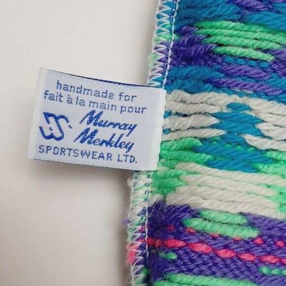 Retro 80's MURRAY MERKLEY 100% Wool Intarsia Geo Pattern Knit Beanie Hat Pom-Pom - Picture 13 of 15